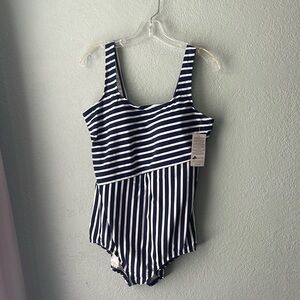 Land’s End navy stripe swimsuit
